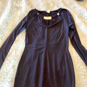 Venus black silky dress with gold accents